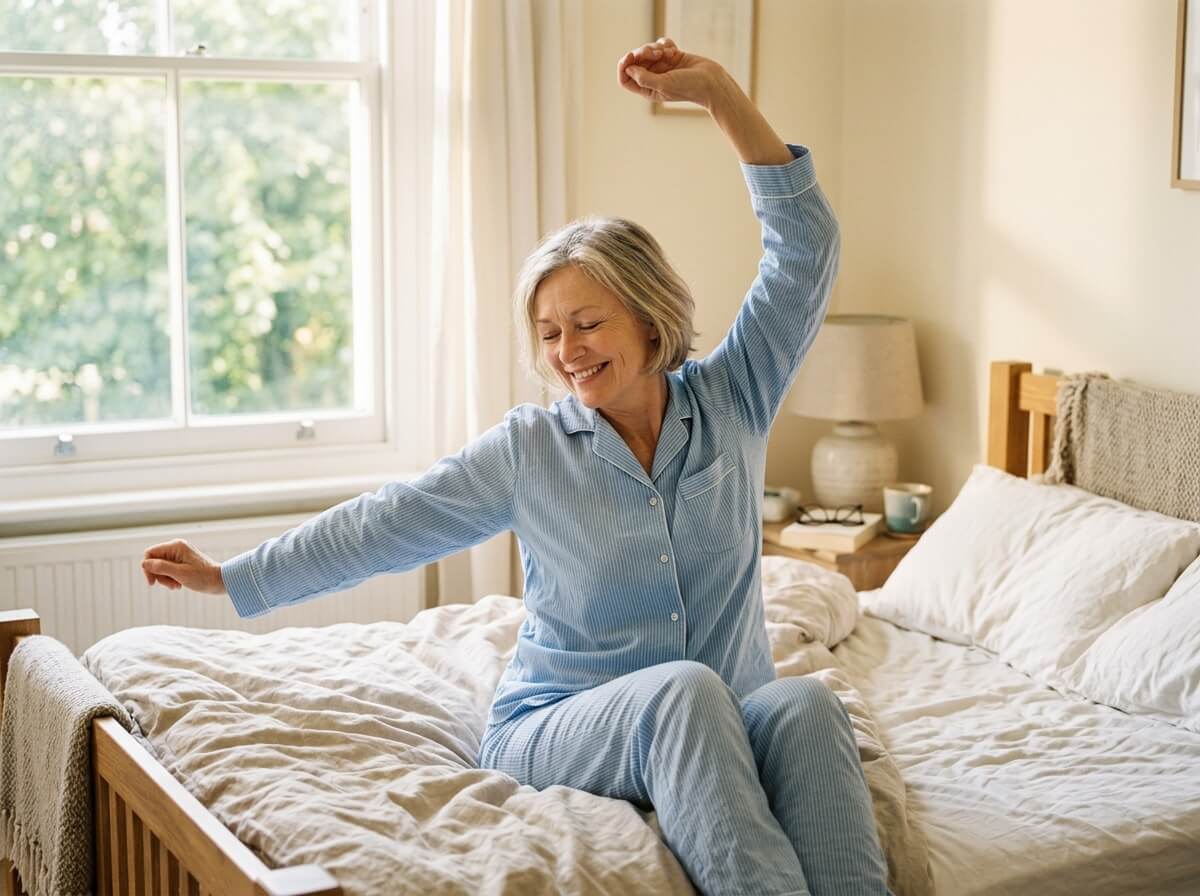 Woman waking up refreshed after a peaceful night of sleep